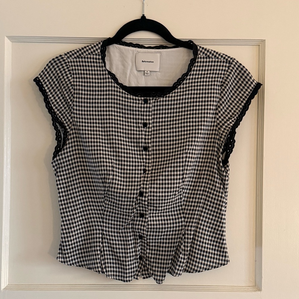 Reformation gingham button up top